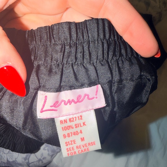 Vintage Lemer Silk Black Midi Skirt Elastic Waist Minimalist Slip Size M - Picture 5 of 8